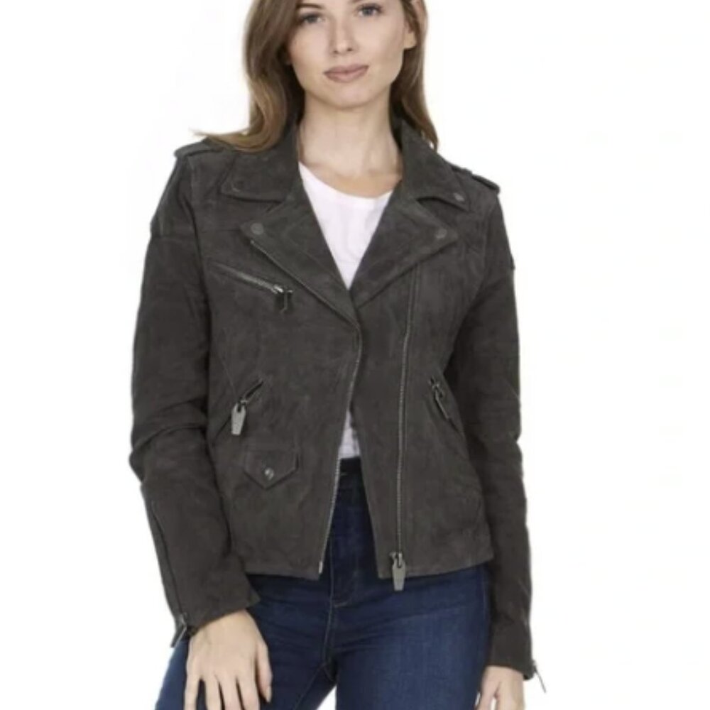 Silent New York Woman's 100% Suede Leather Moto Jacket Size M Brown NWT
